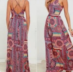 Lulu's Pink Multicolor Boho Strap Maxi Dress